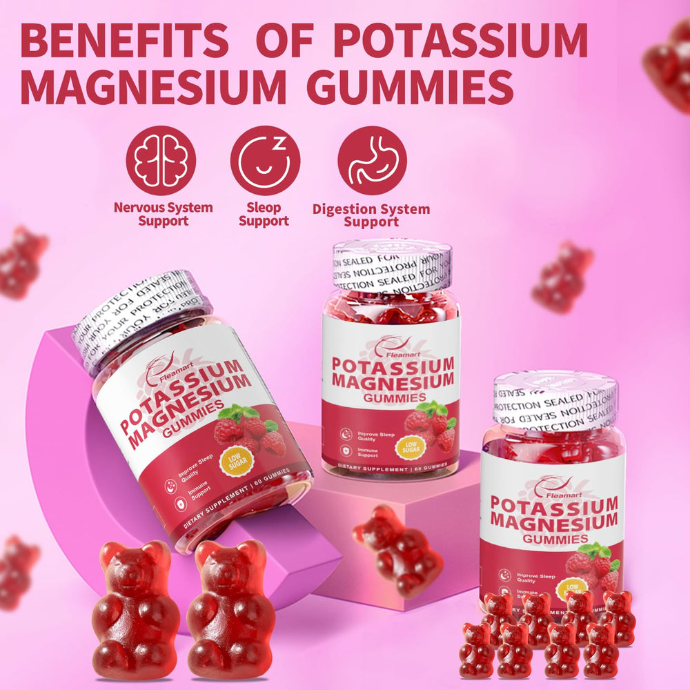 Bottle displaying Raspberry Potassium Magnesium Gummies