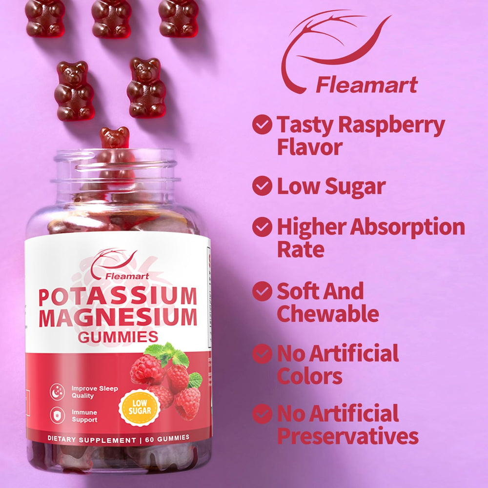 Nutrition facts label for Raspberry Potassium Magnesium Gummies