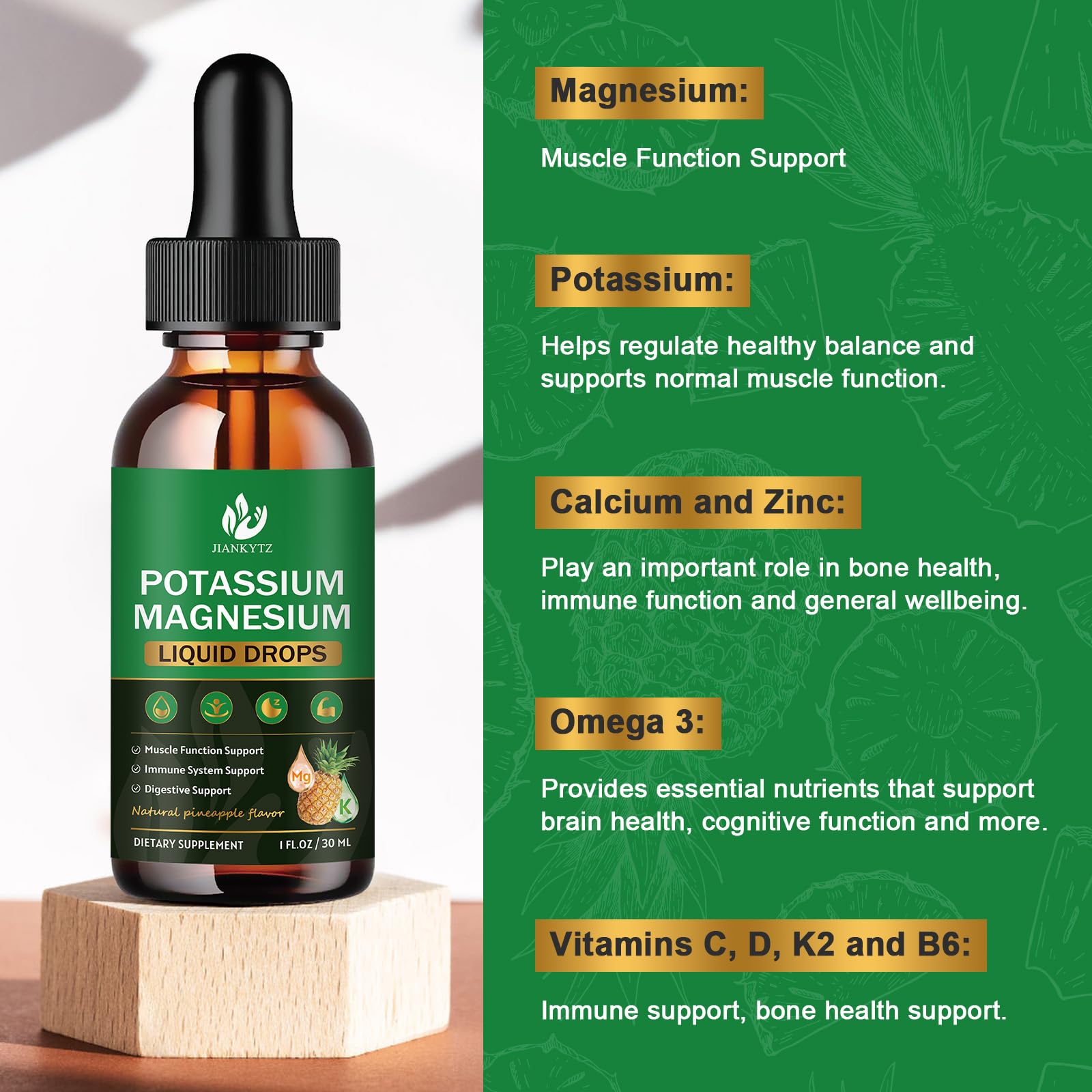 Nutrition facts panel for the two-pack potassium magnesium supplement