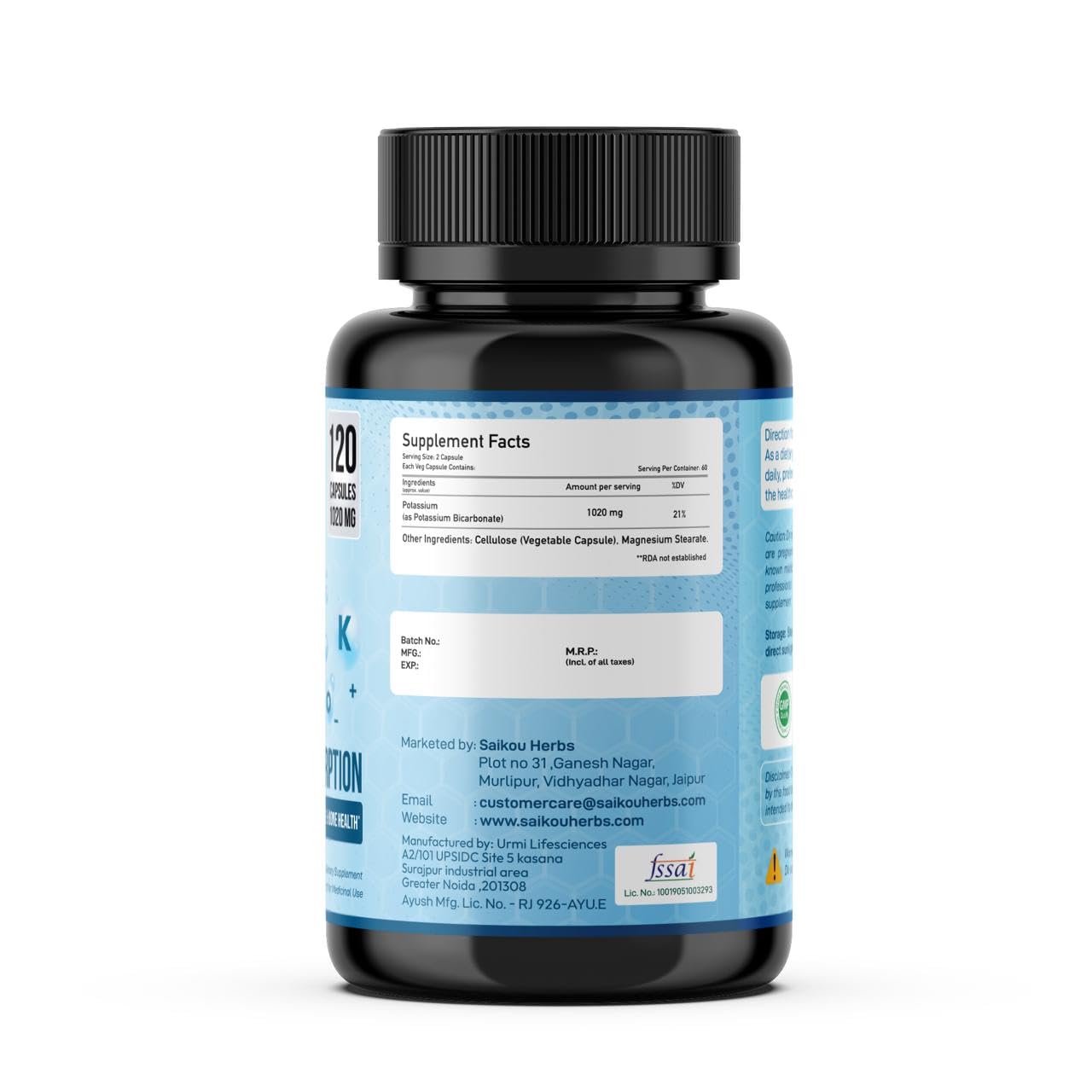 Usage instruction: take one potassium capsule daily with food