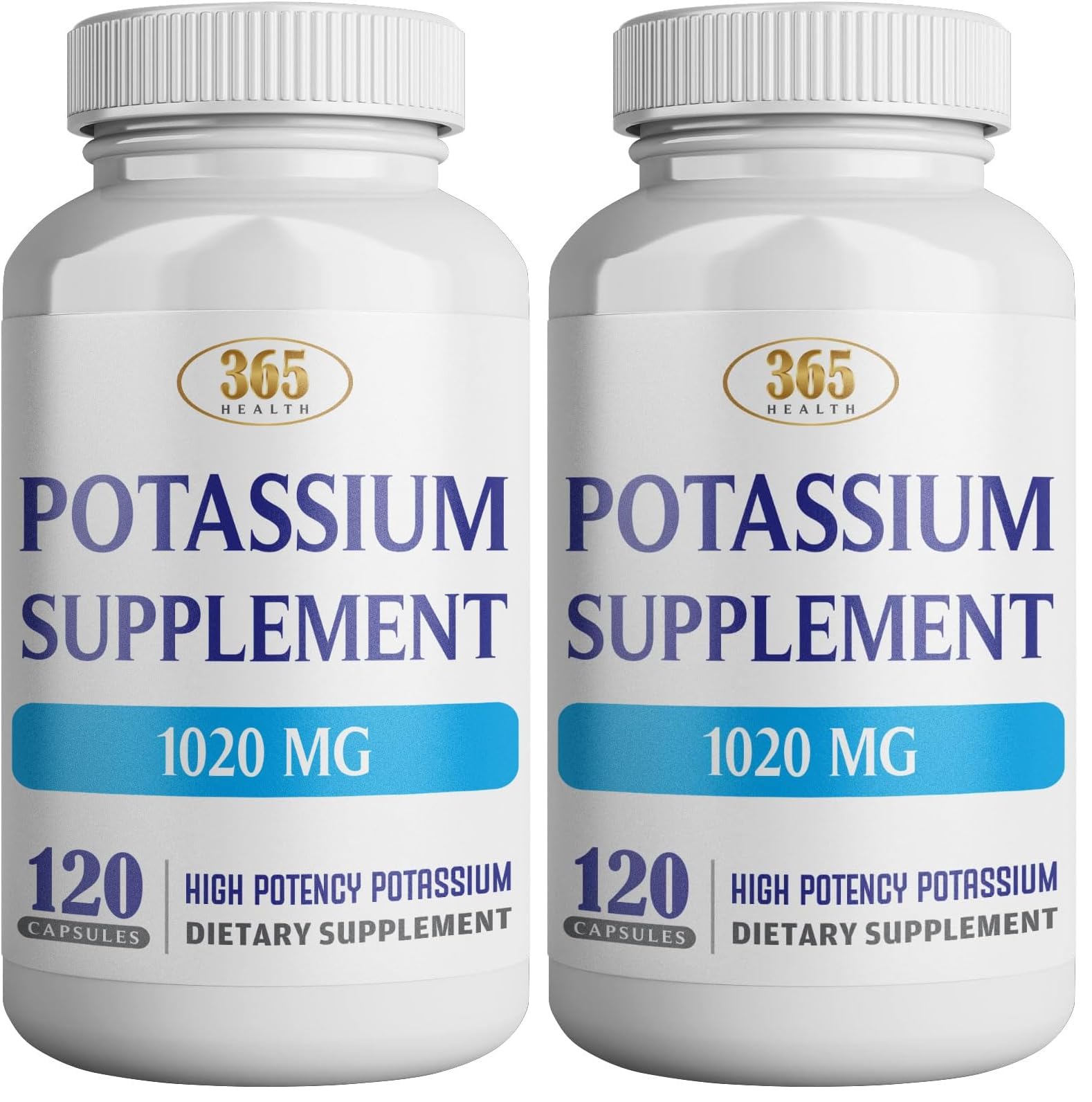 Bottle label for 365 Health Potassium Supplement 1020 mg