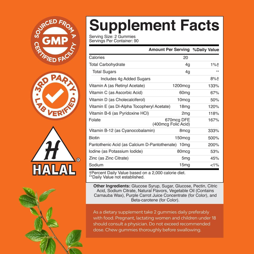 Assorted adult multivitamin gummies in a glass dish