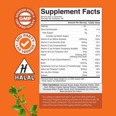 Assorted adult multivitamin gummies in a glass dish