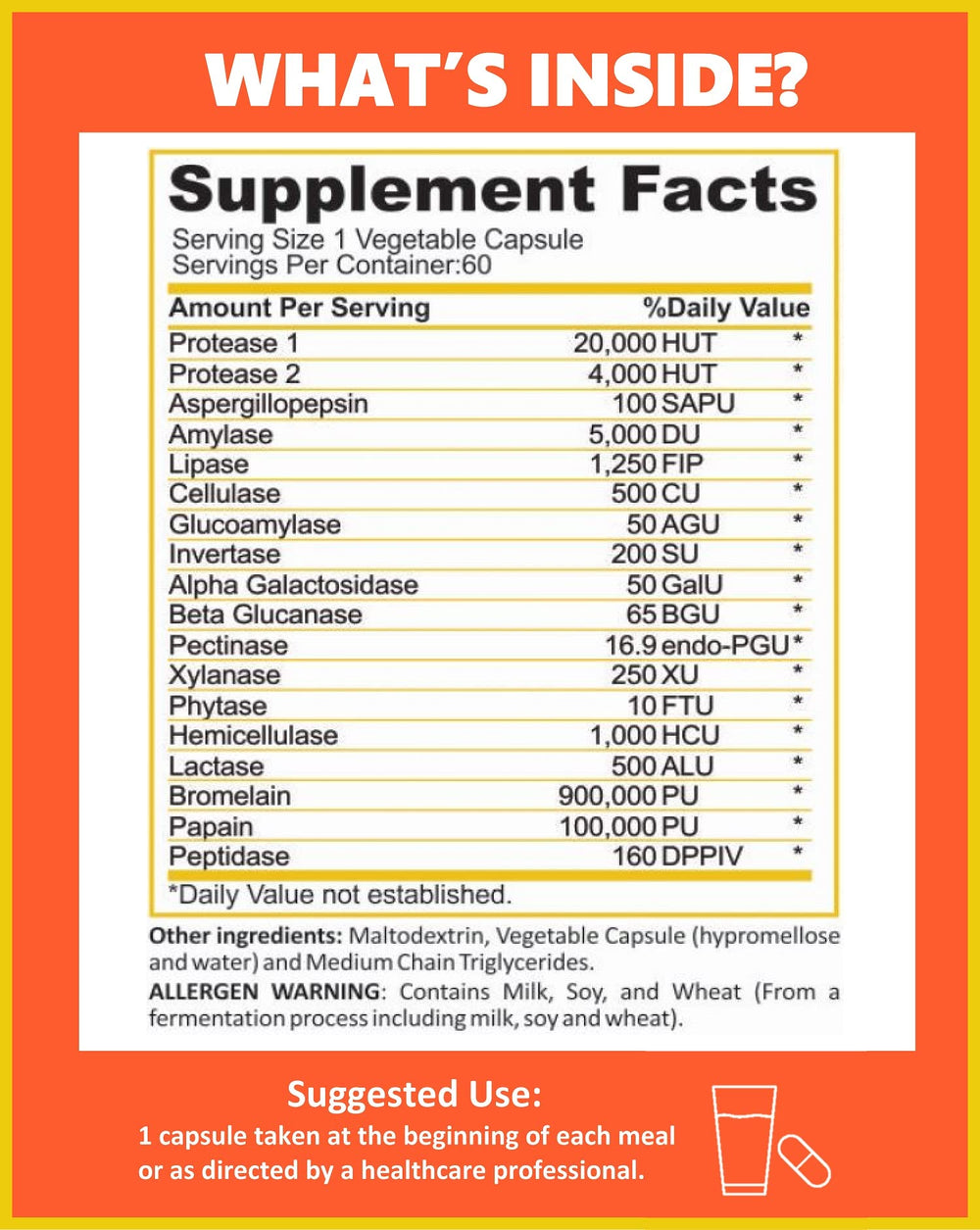 Bottled supplement with seal and label details