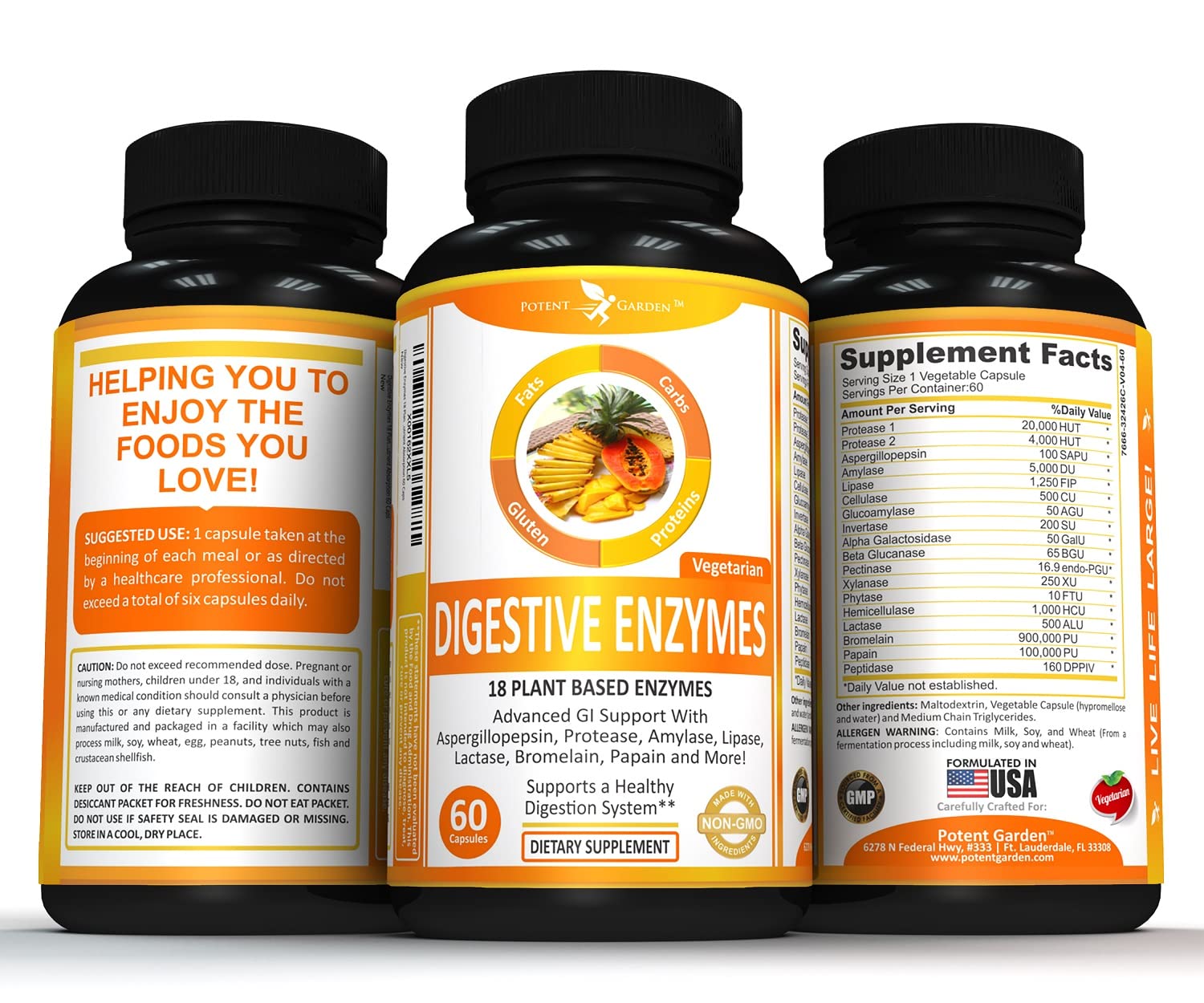 Product packaging indicating plant-based enzymes