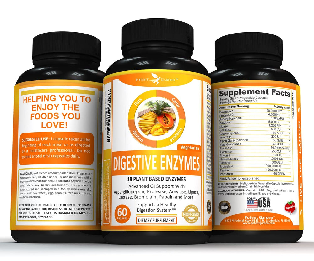 Product packaging indicating plant-based enzymes