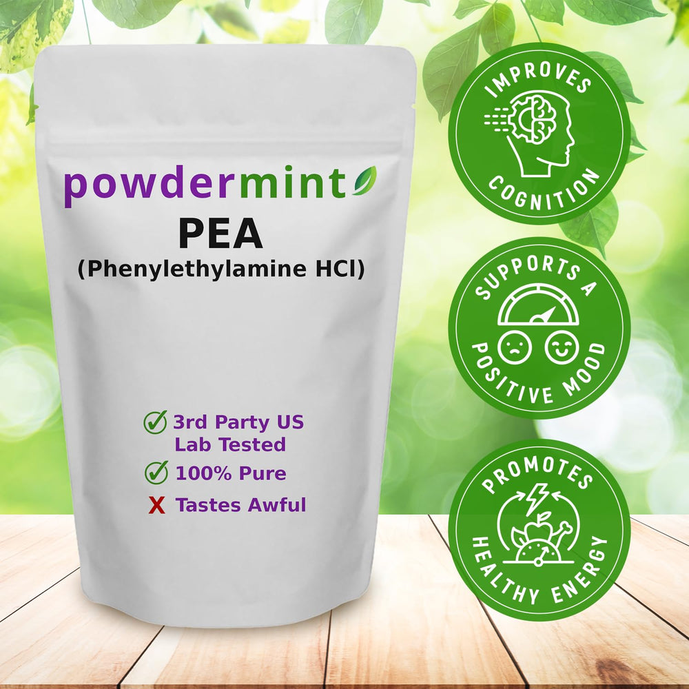 Back view of powdermint PEA powder 500g container with label