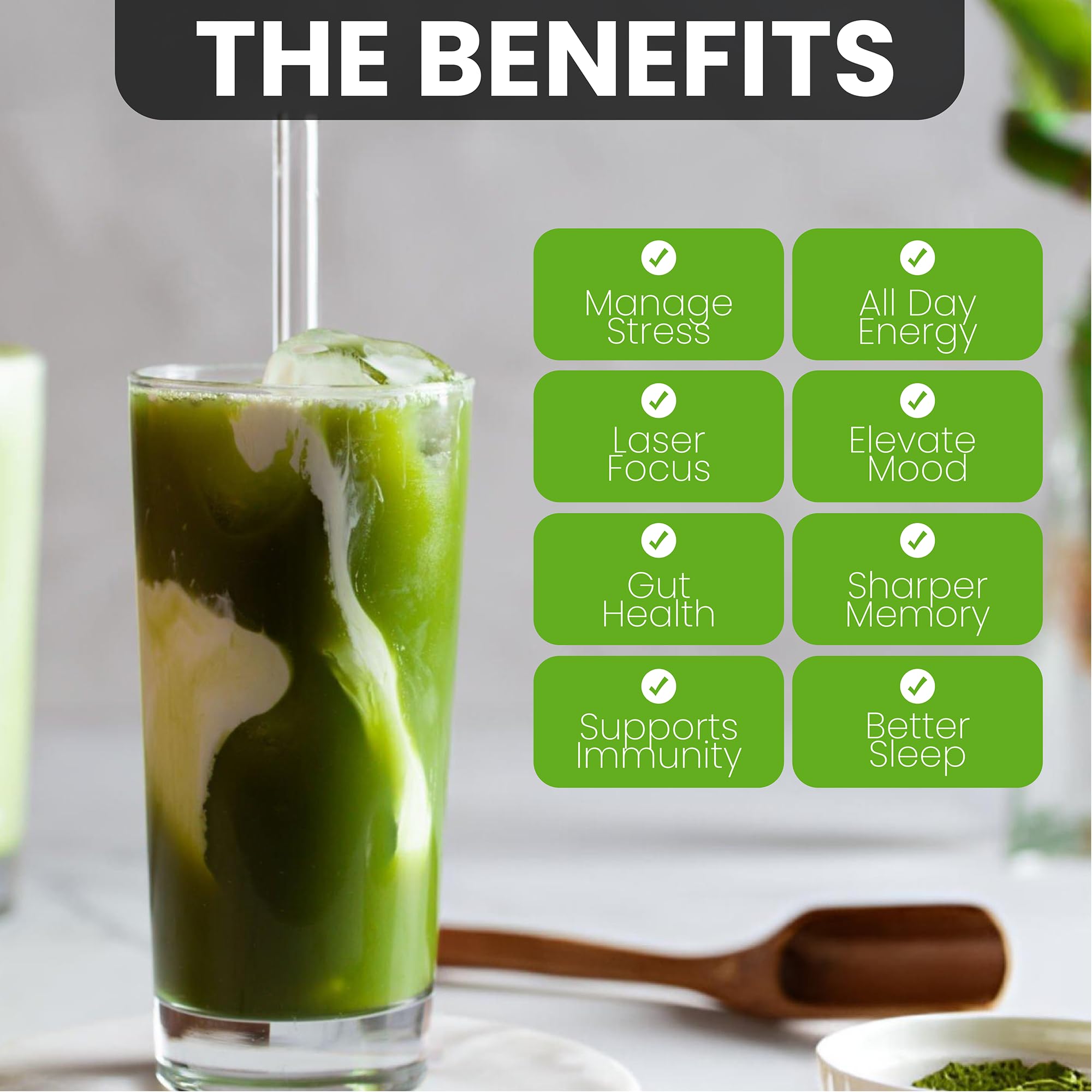 Ceremonial matcha powder with natural caffeine and L-theanine