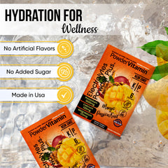 PowderVitamin Electrolytes Keto Mango Passionfruit packaging closeup highlighting no-sugar formula.