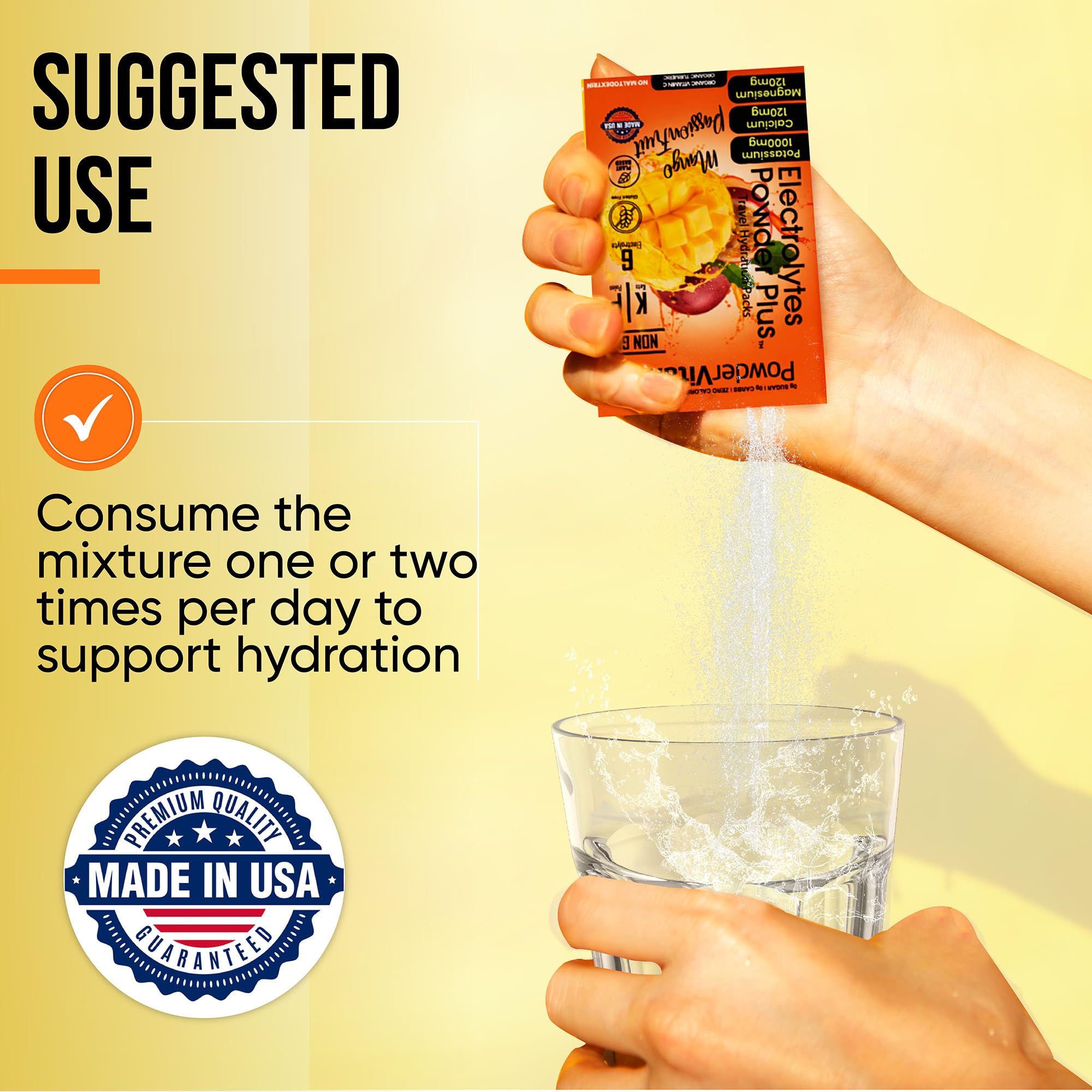 PowderVitamin Electrolytes Keto Mango Passionfruit in a smoothie showing versatile hydration mix.