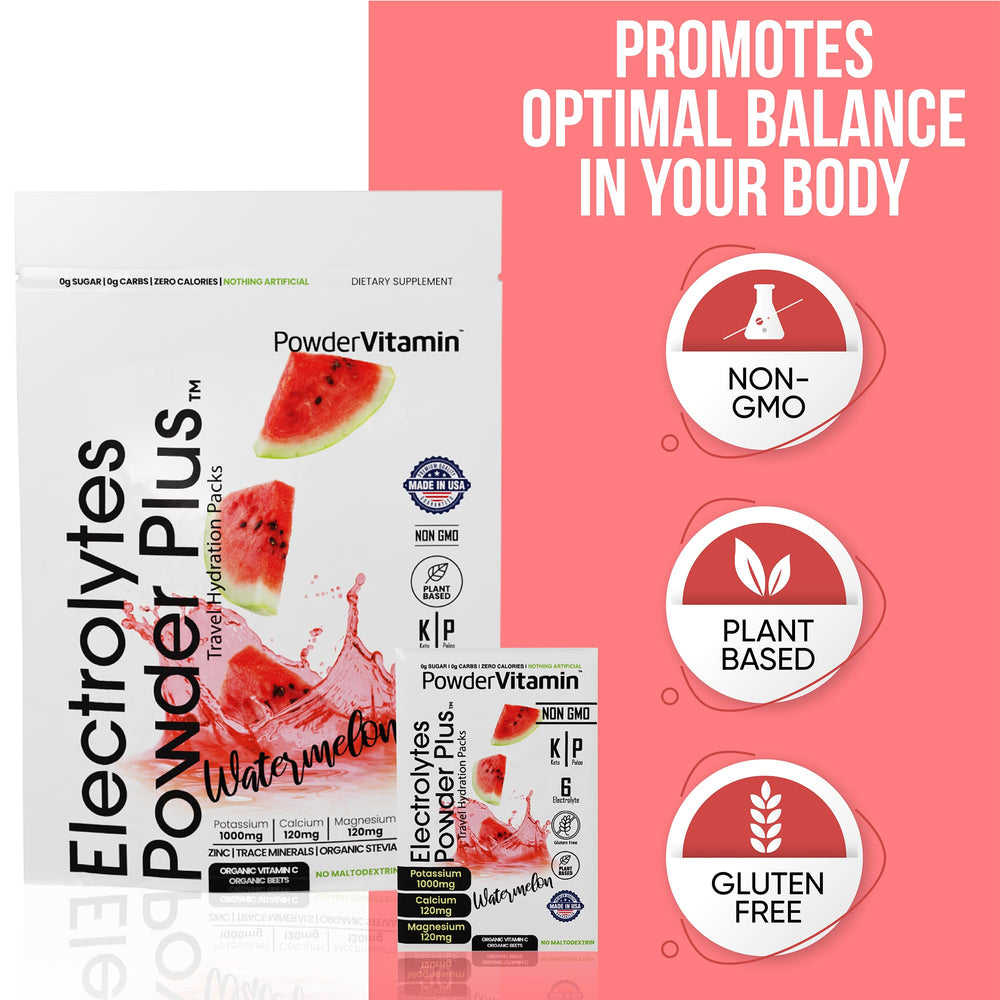 PowderVitamin electrolytes potassium 1000mg pack highlights strong electrolyte support.