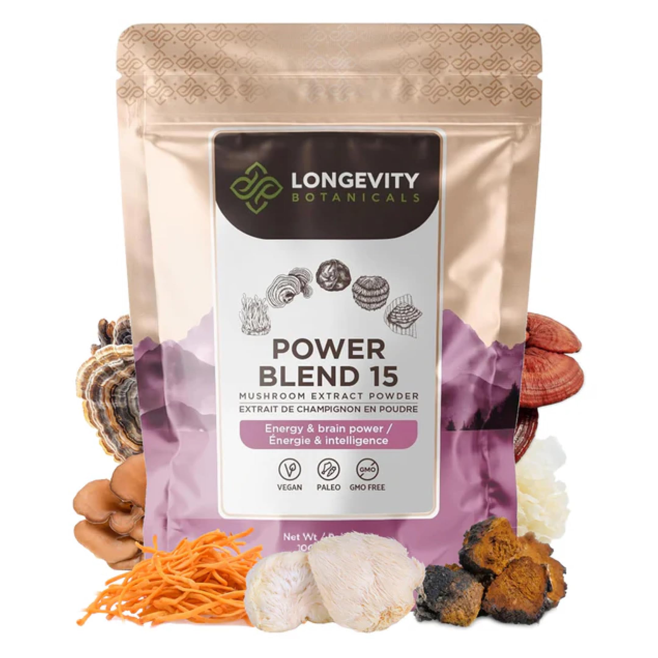 Power 15 Mushroom Blend bottle packaging