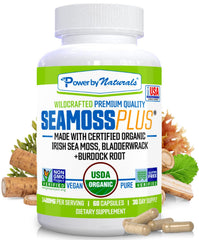 Power By Naturals SeaMoss Plus front label on bottle