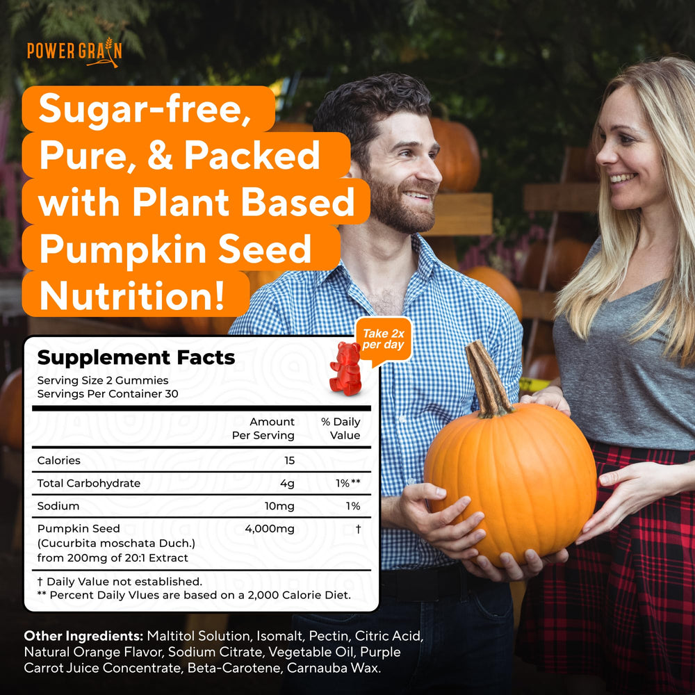 Back label of Power Grain Gummies showing nutrition information