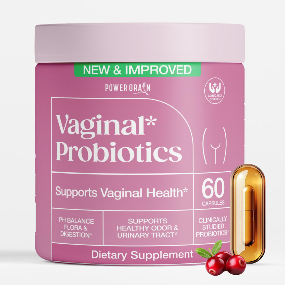 Power Grain Vaginal Probiotics bottle with Cranberry label