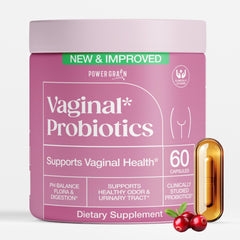 Power Grain Vaginal Probiotics bottle with Cranberry label