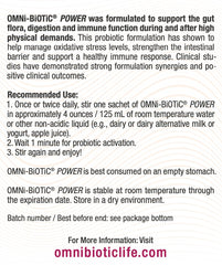 One sachet of Omni-Biotic Power being stirred into water