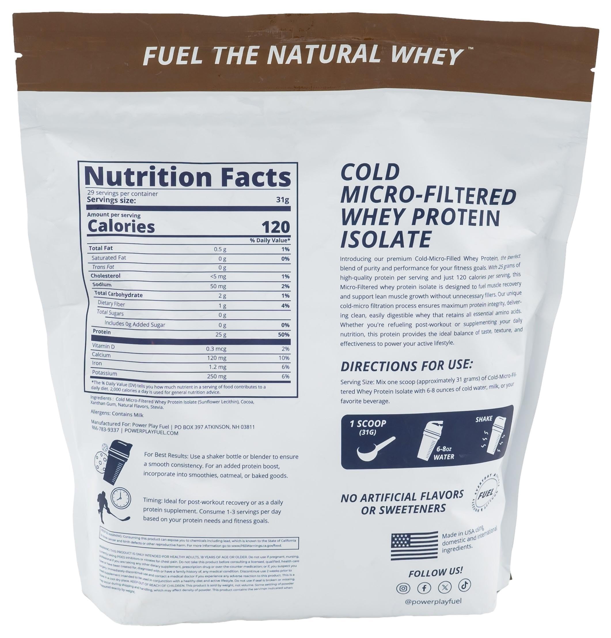POWER PLAY FUEL bottle pours chocolate whey isolate for convenient on the go fueling.