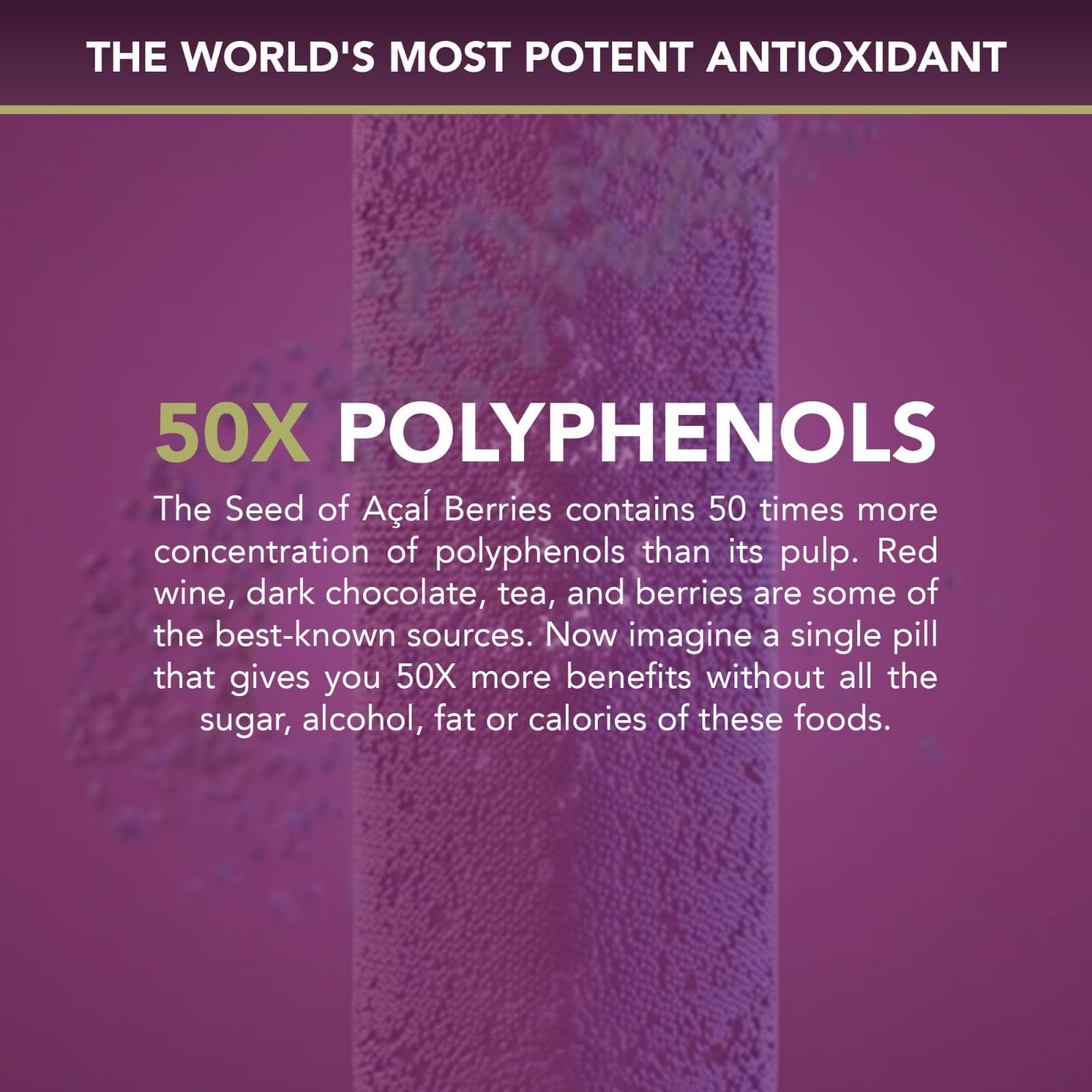 Power Seed Acai vegan non-GMO badge stressing clean plant-based formula.