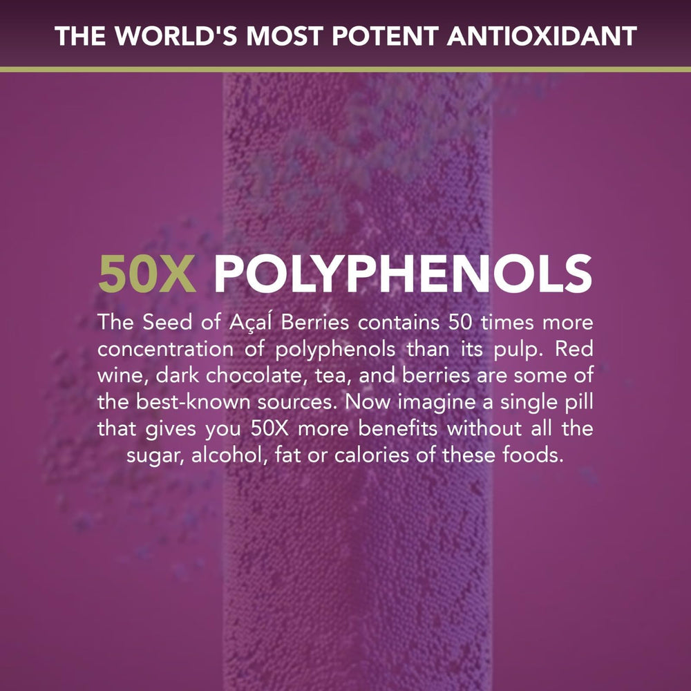 Power Seed Acai vegan non-GMO badge stressing clean plant-based formula.