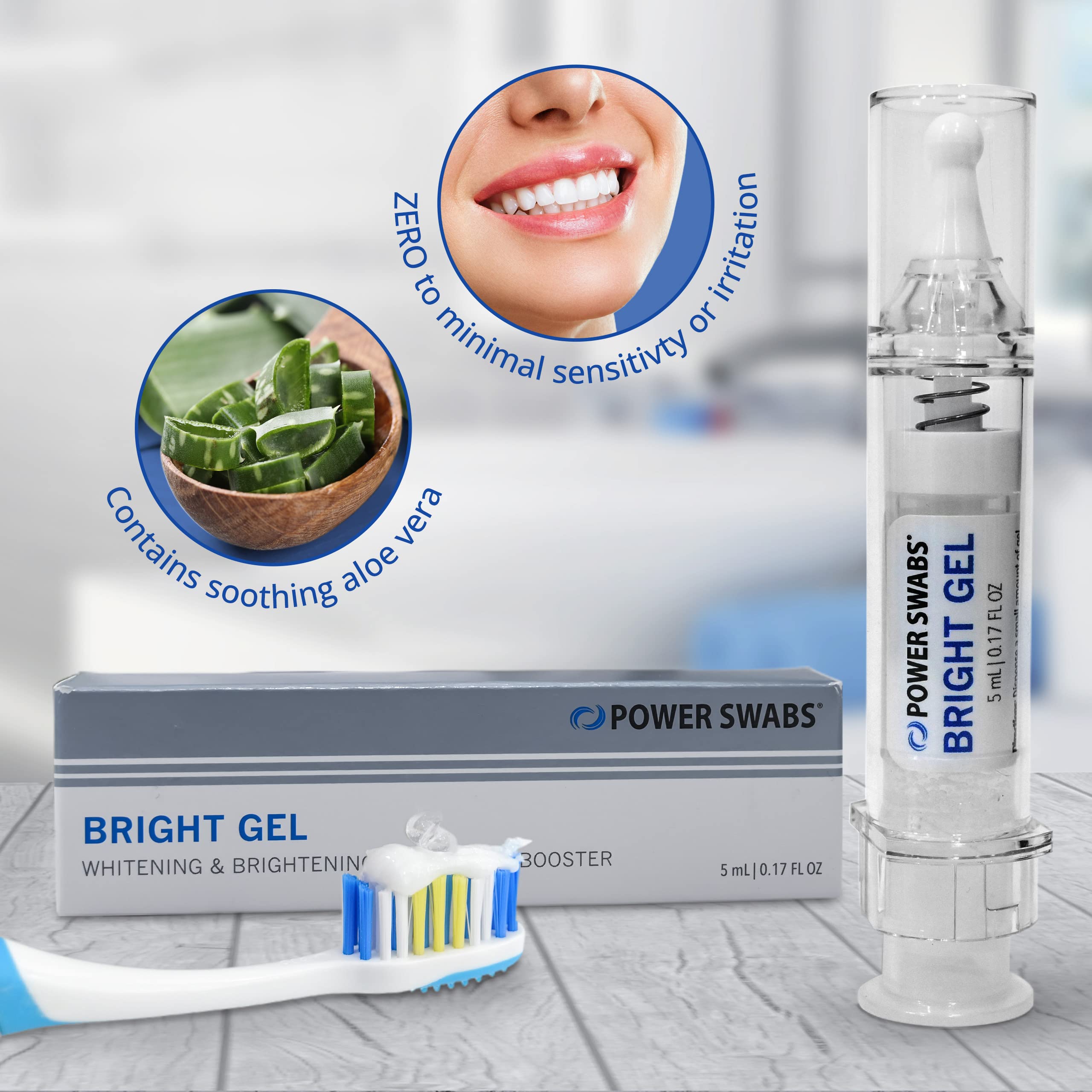 Hands brushing with Power Swabs Bright Gel and toothpaste