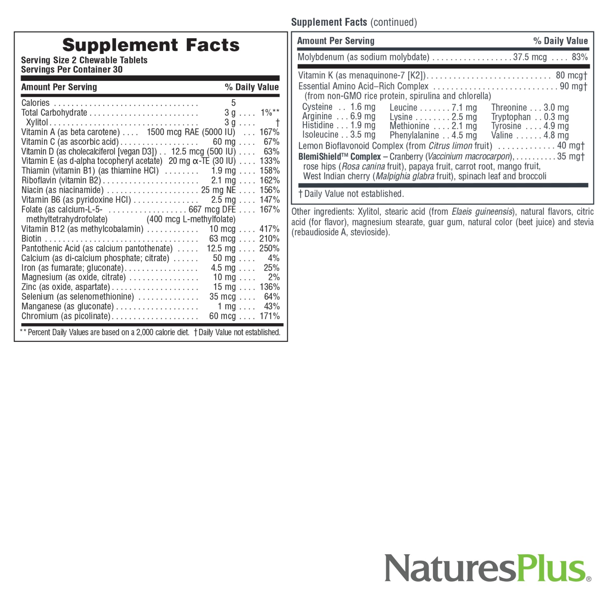 Nutrition label for Power Teen for Him