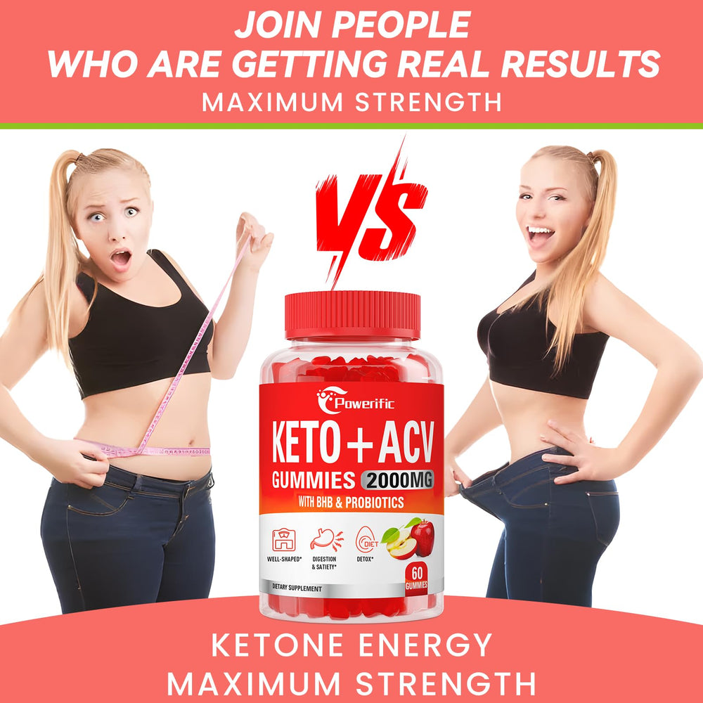 Powerific Serving setup illustrating two gummies per day for a keto routine