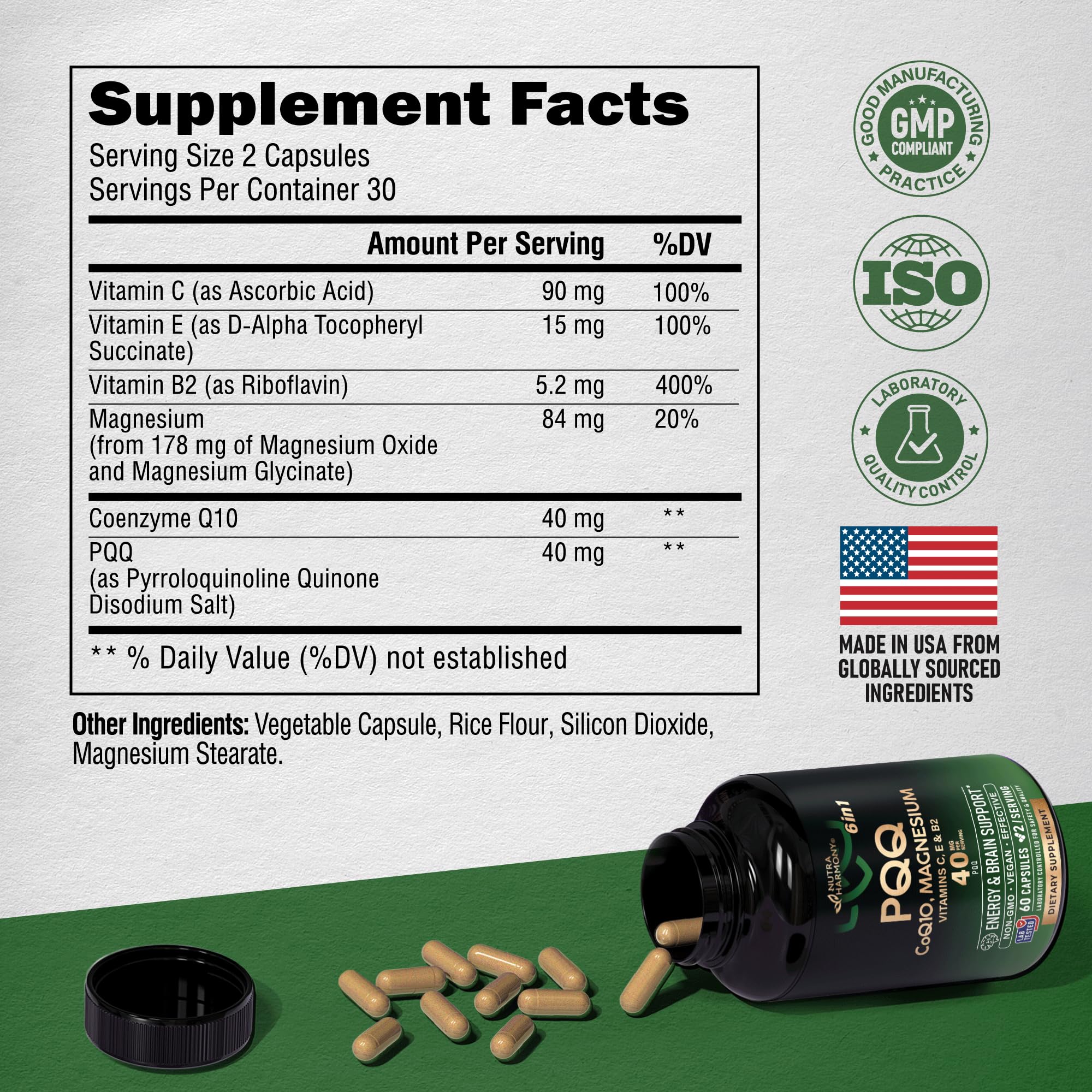 Label showing Made in USA and lab-tested quality