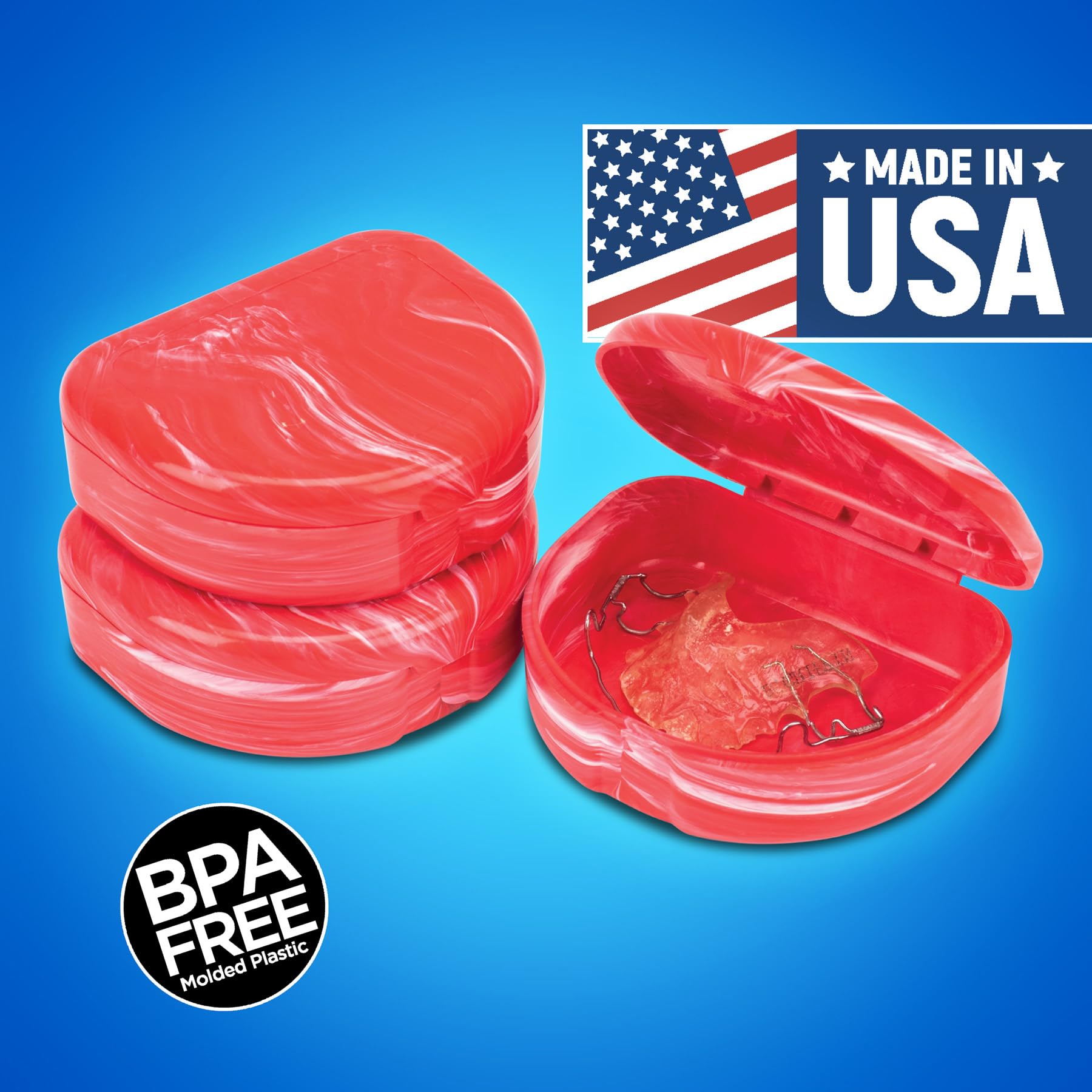 Pack of three red marble retainer cases
