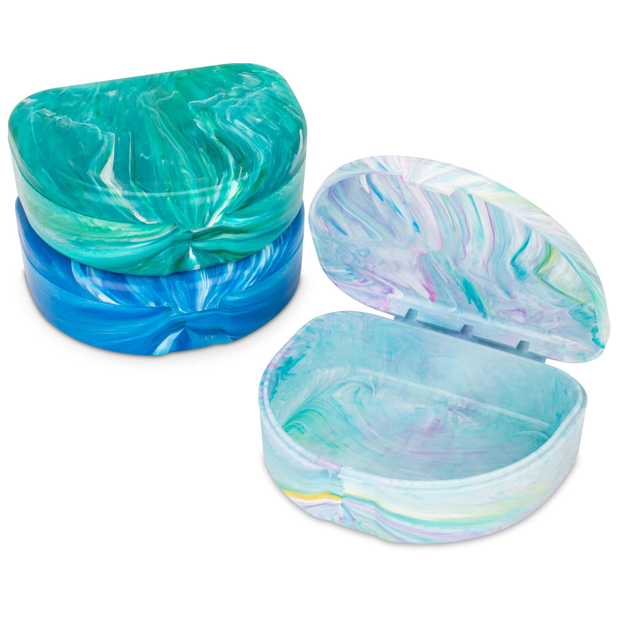 Front view of Practicon Marble Retainer Case Ocean 3-pack