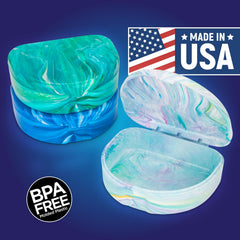 Side view of Practicon Marble Retainer Case Ocean 3-pack