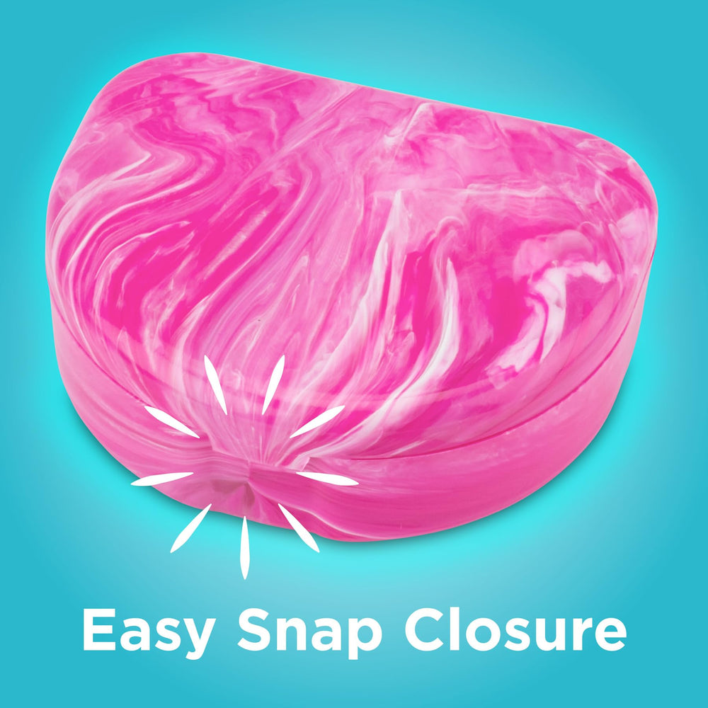 Three-pack packaging of Practicon Marble Retainer Cases in pink