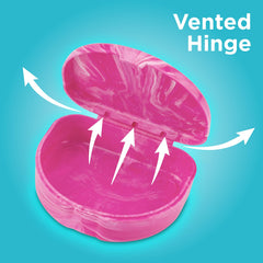 Close-up of vented hinge on pink case