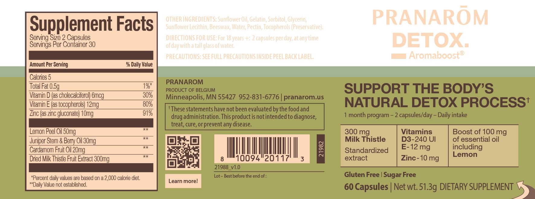 60-count bottle of Aromaboost Detox showing dosage information