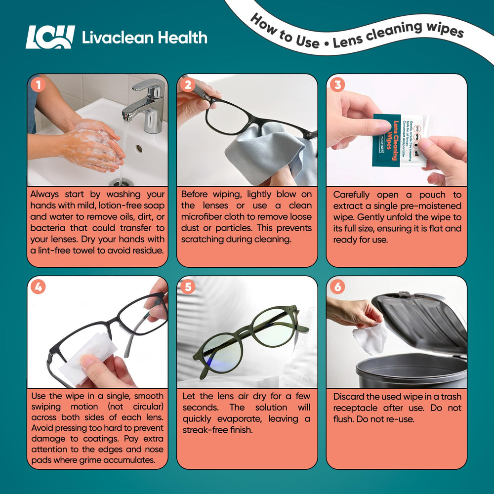 Close-up of pre-moistened eyeglass wipes