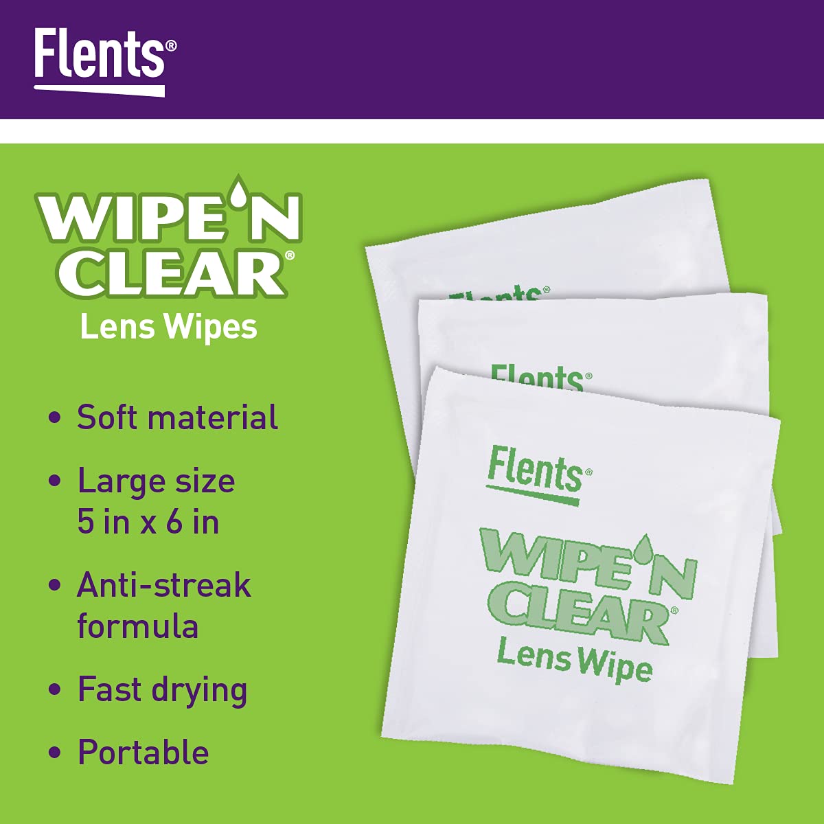 Close-up of a pre-moistened lens wipe