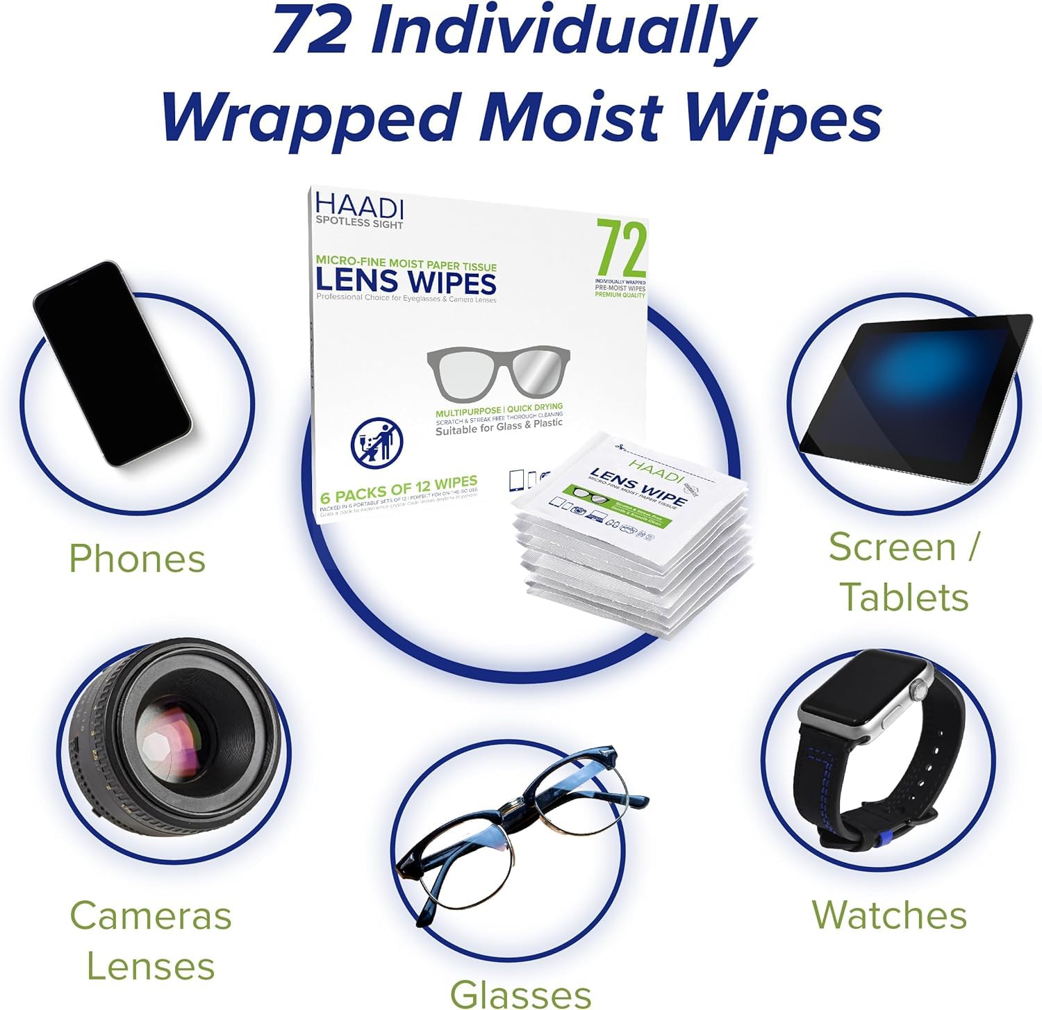 Close-up of pre-moistened lens wipes