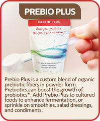 Close-up of the organic prebiotic blend featuring inulin, acacia, and fructooligosaccharides