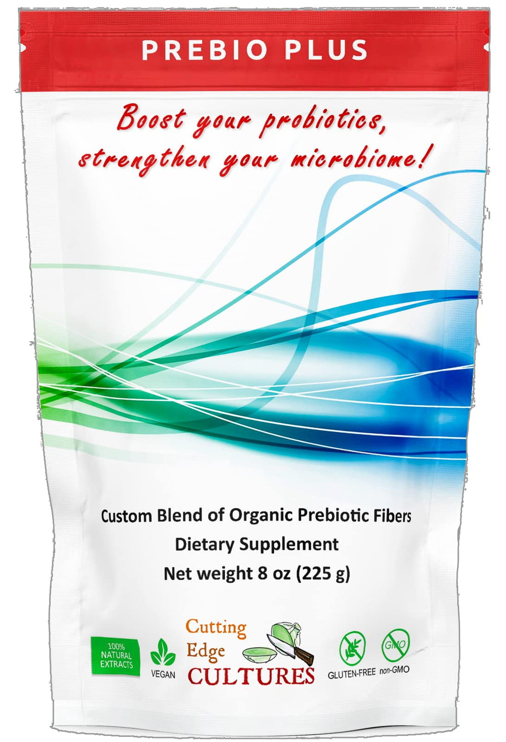 Hero image of Prebio Plus organic prebiotic fiber powder in an 8 oz resealable pouch
