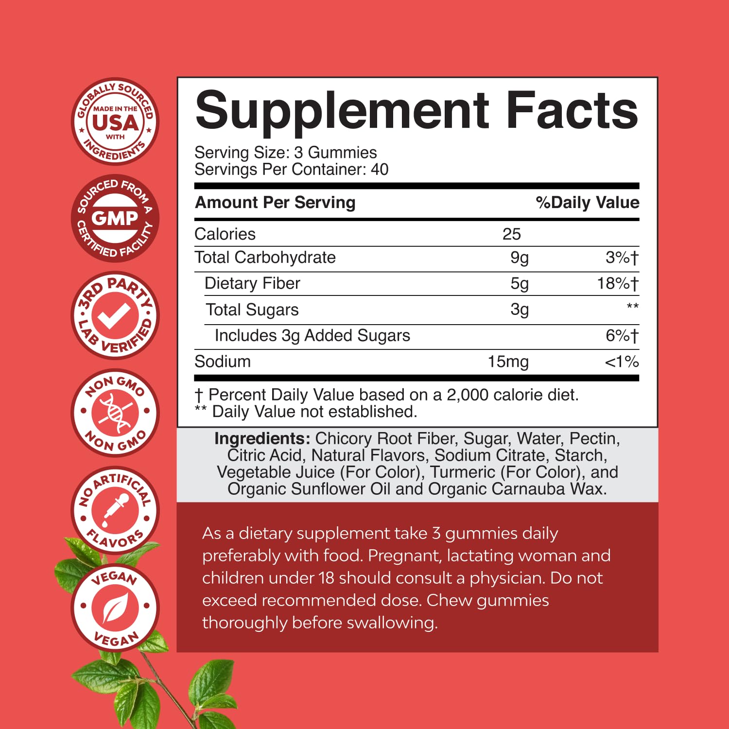 Close-up of prebiotic fiber gummies for adults