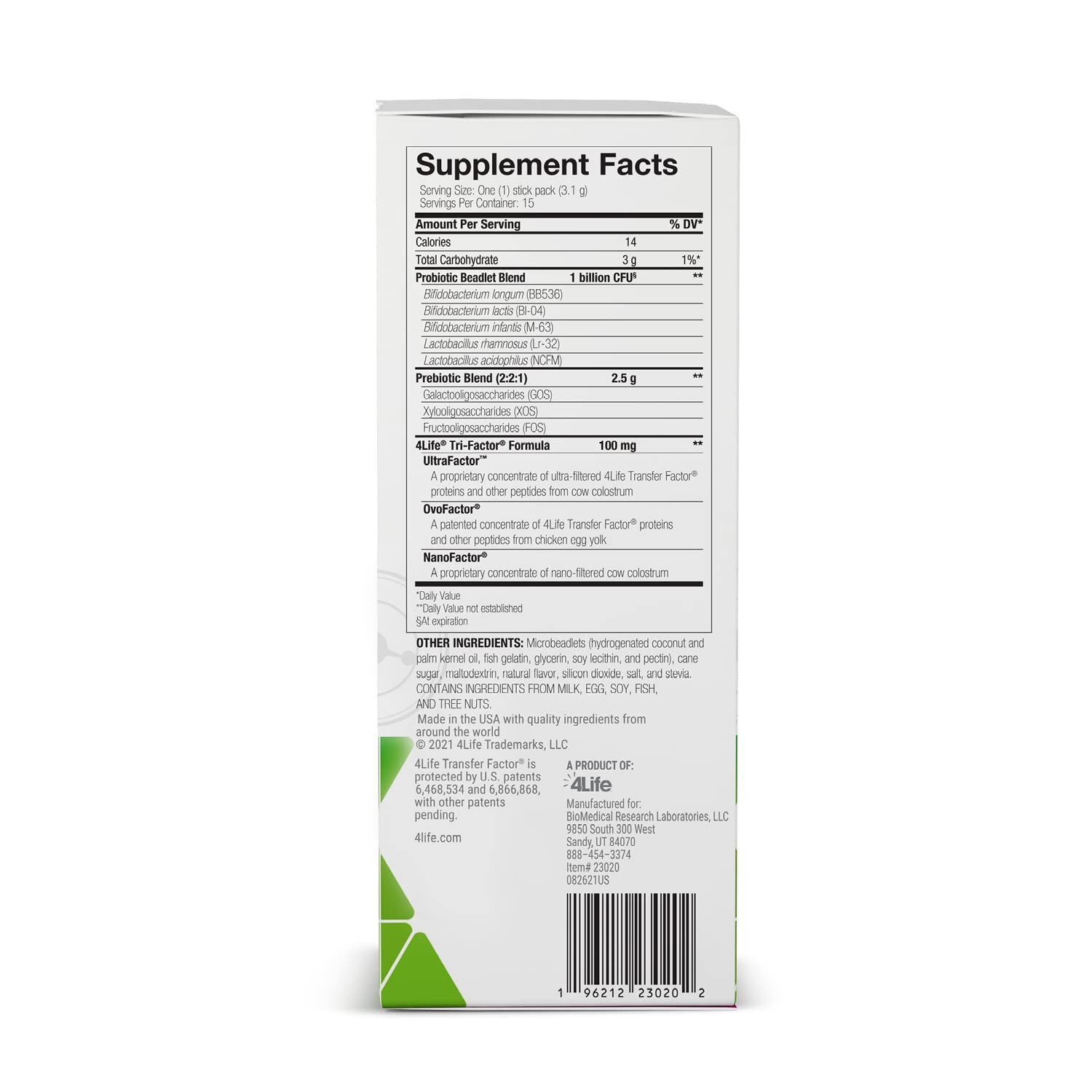 Close-up of prebiotic and probiotic blend packets