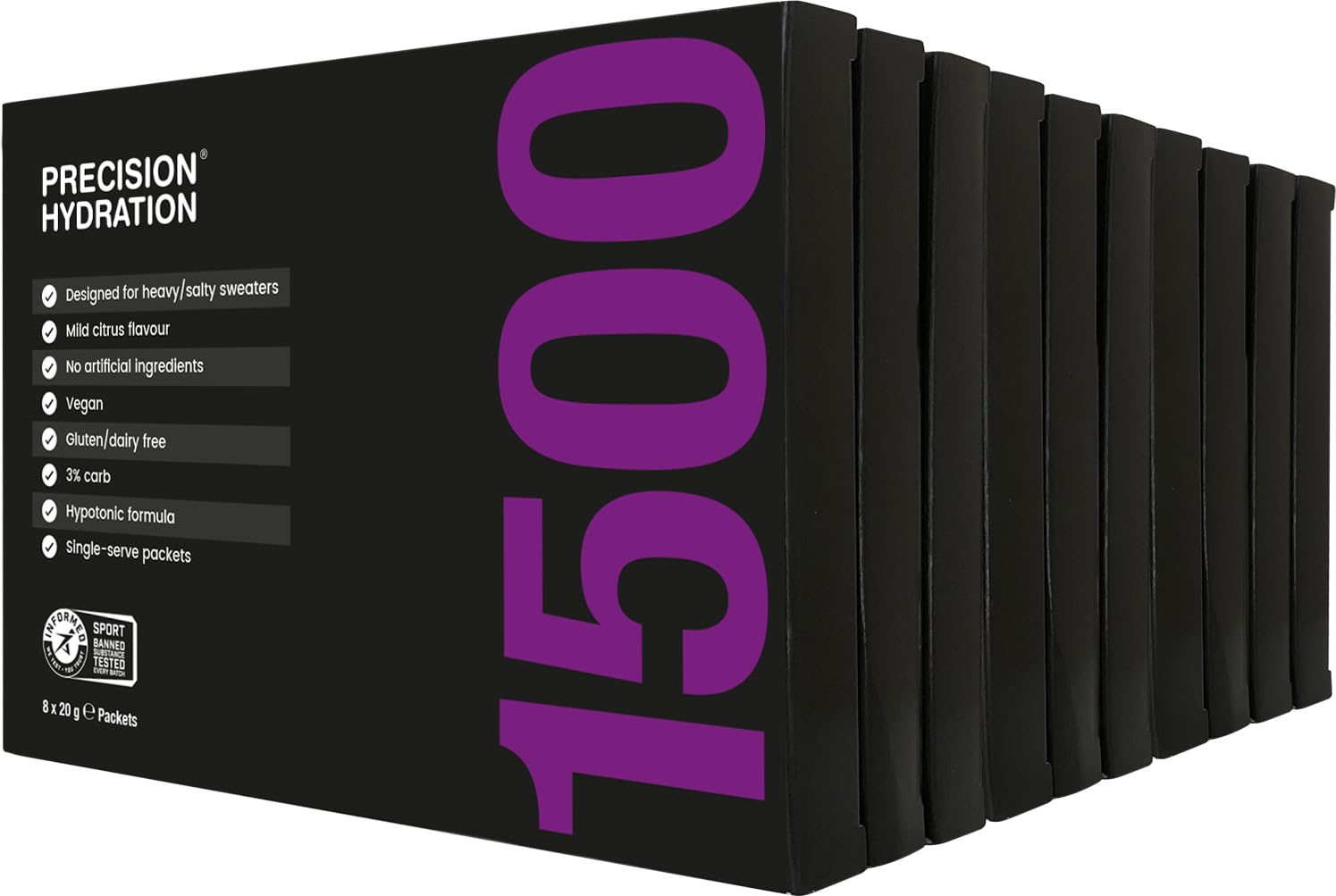 Precision Hydration electrolyte powder tub purple ready for workouts.