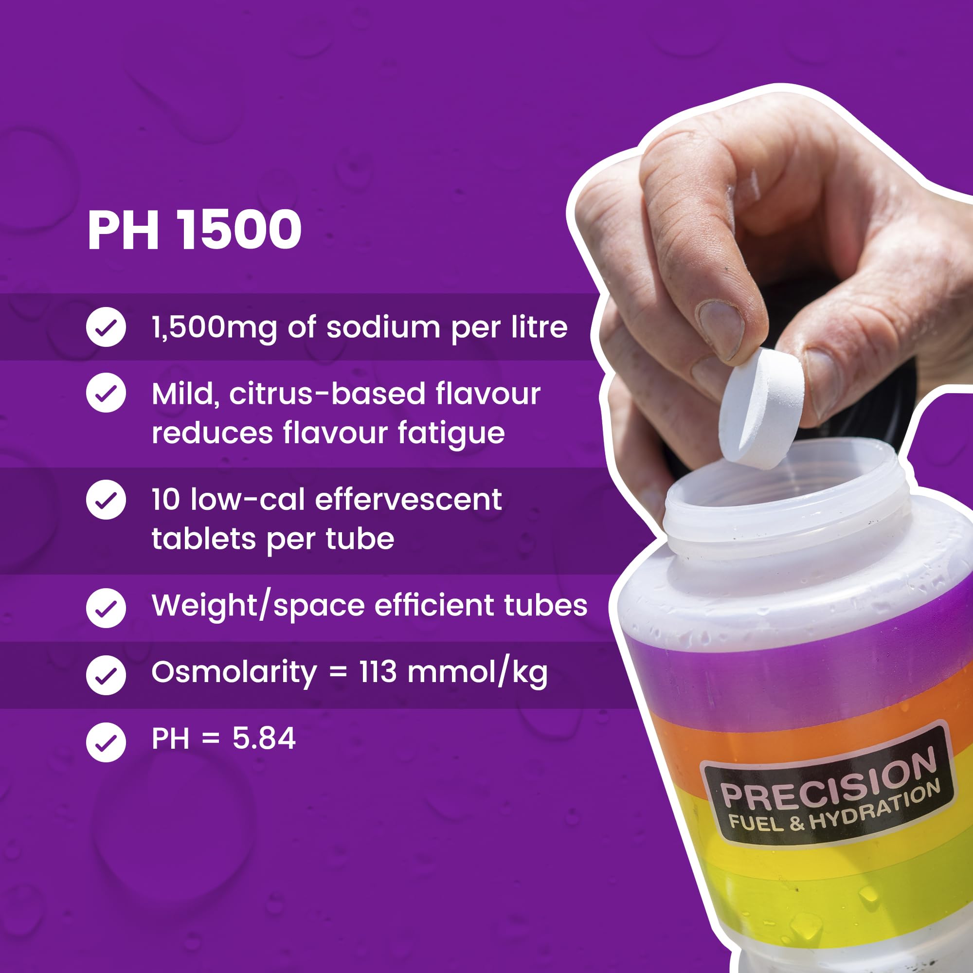 Side view of purple tube packaging for Precision Hydration Electrolyte Tablets