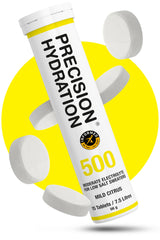 Precision Hydration electrolyte tablets in yellow tube front view for easy hydration on the go.