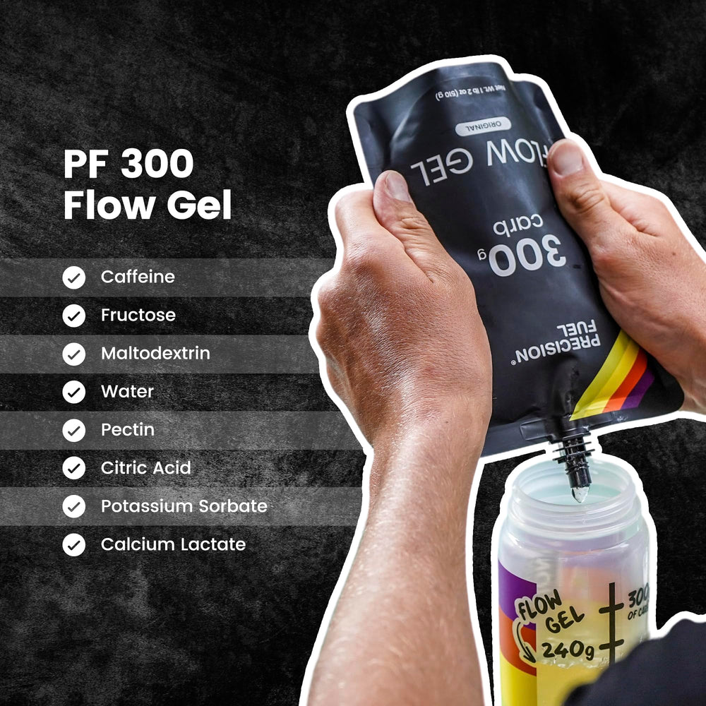 Precision Fuel 300 Flow vegan gel label highlights no artificial ingredients.