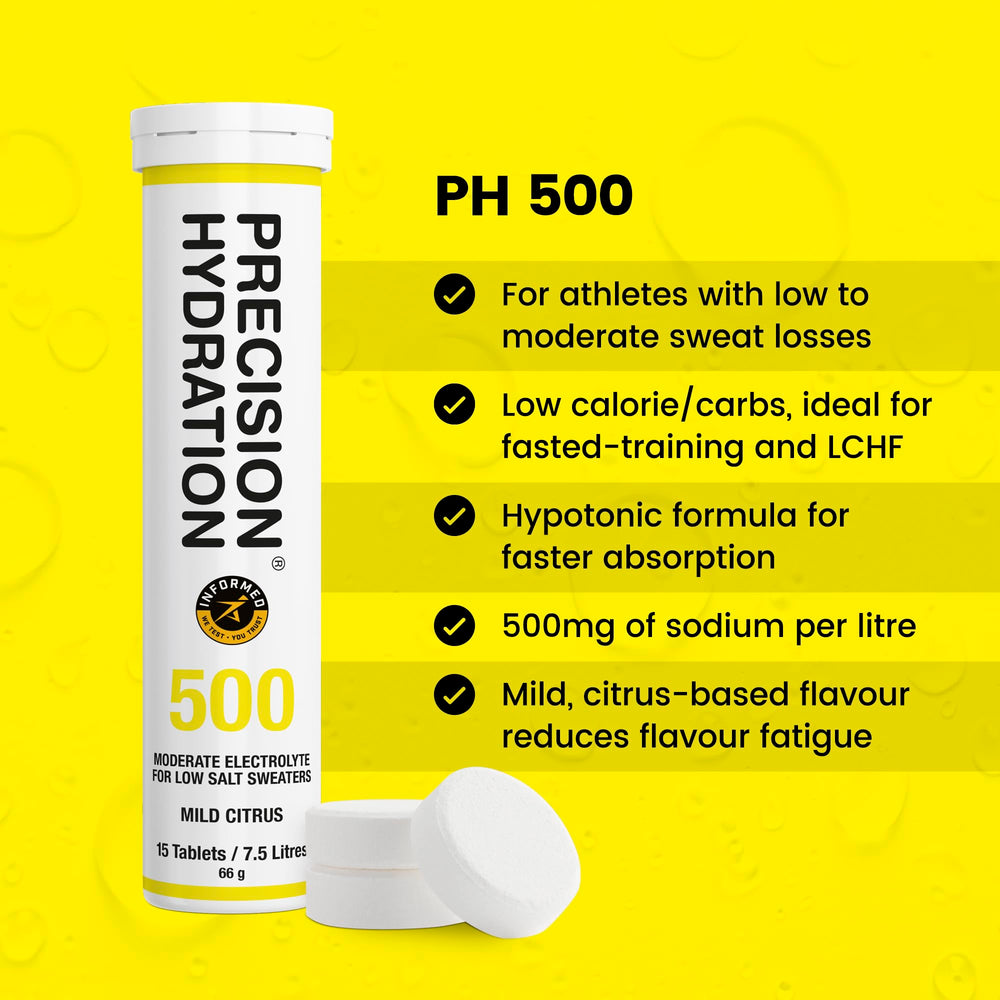 Precision Hydration tablets dissolving in water, highlighting quick fizz and refreshing hydration.