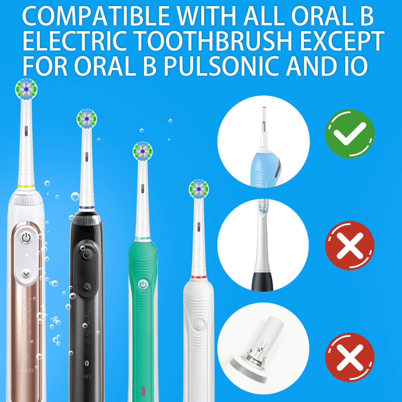 Close-up of white replacement heads compatible with Oral-B Braun electric toothbrushes