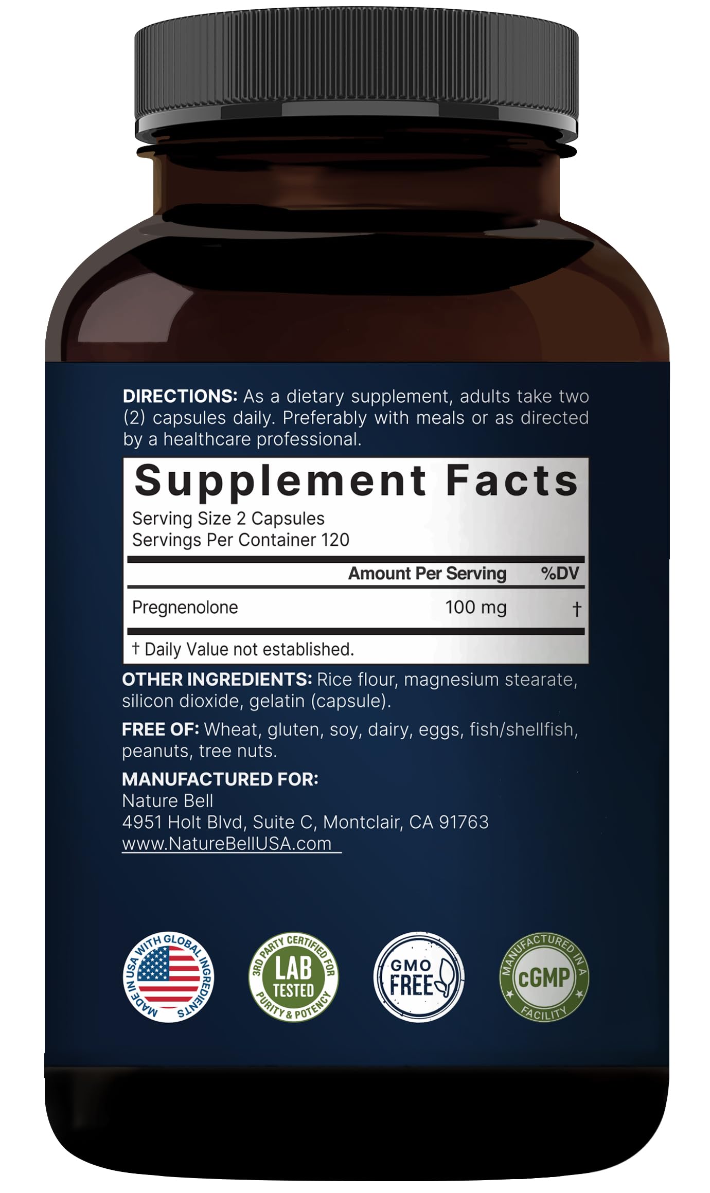Packaging information panel for pregnenolone 100mg