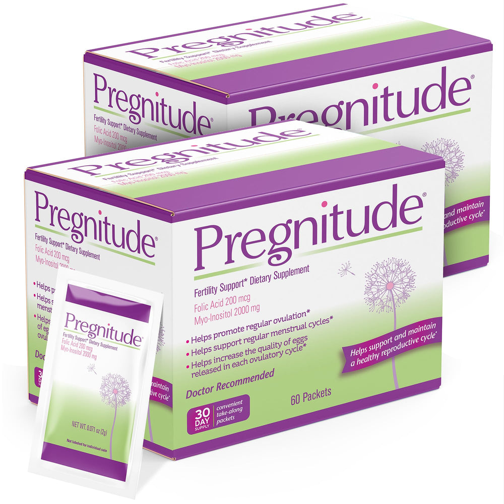 Pregnitude front packaging showing box and packet benefits
