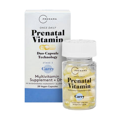 Bottle of Premama Prenatal Vitamins with 28 vegan capsules